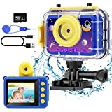 Gofunly Fotocamera Impermeabile per Bambini, 2.0 Pollici Macchina Fotografica Subacquea per Bambini,12MP/1080P Selfie Videocamera con 32GB SD Scheda, Action Camera ...