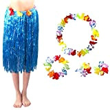 Gonna Hawaiana Hawaii Collana Corona bracciali Moana Vaiana Carnevale 60cm Blu Idea Regalo Natale Compleanno Festa