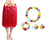 Gonna Hawaiana Hawaii Collana Corona bracciali Moana Vaiana Carnevale 60cm Rosso Idea Regalo Natale Compleanno Festa