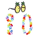 Gonna Hula Kit,4 PCS Ghirlanda Hawaiana + 1 PCS Occhiali da Sole all'ananas Costume da Hula Vestito da Ballerina Hawaii ...