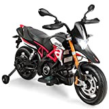 GOPLUS Moto Elettrica per Bambini,Moto Giocattolo Cavalcabile, con Luci a LED e Pneumatici Ausiliari, Antiurto e Antiscivolo, 110x57x71 cm (Rosso)