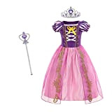 Gridamea Vestito Rapunzel Bambina-Costume da principessa viola con bacchetta magica e corona diadema per matrimonio/festa/cosplay