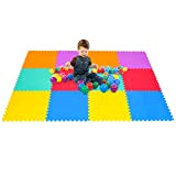 GYMAX Set di 12 Tappetini, Tappeto da Gioco per Bambini, Tappeto Neonato Antitrauma e Morbidissimo,Tappeto Puzzle in 6 Colori, 60x60x1 ...