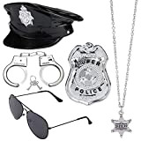 Haichen Police Set di accessori per costumi Police Hat Manette Occhiali da sole Distintivo Manganello Halloween Poliziotto Detective Giochi di ...