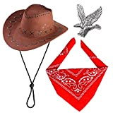 Haichen Western Cowboy Costume Accessori Set Cappello da Cowboy Bandana Flying Eagle Pin Cowboy Outfit Kit per Halloween Party Dress ...