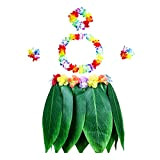 Hawaiian Hula Hawaiano Gonna Foglia di Hula Gonne Set di 5 Pezzi Hawaiani Include Fiore Leis Collana Fascia Bracciali Luau ...