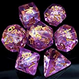 Haxtec Set di 7 dadi in resina DND viola DND Dice W/Iridescent Rainbow Mylar inclusione per Roleplaying Games Dungeons and ...