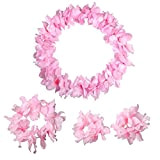 HCliptie Hawaiian Luau Flower Leis Jumbo Collana bracciali Fascia Set Rosa
