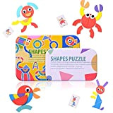 HellDoler Tangram Puzzle Bambini,36 Pezzi Tangram Legno Puzzle in Legno Tangram Montessori Giocattoli con 50 Carte di Design