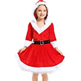 Hengjierun Costume da Babbo Natale per Bambina, Vestito con Cappuccio in Velluto con Cintura Costume Natalizio Set Vestito da Babbo ...