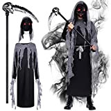 Herenear Costume da Mietitore di Halloweenn, Halloween Grim Reaper Robe con Maschera Oggetti di Scena per Grim Reaper, Abiti di ...