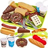 HERSITY Set Cibo Giocattolo Accessori Cucina Bambini con Hamburger Hot Dog Donuts Vassoio, Giochi di Ruolo Regalo per Bimbo Bambina ...