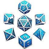 Hestya 7 Pieces Metal Dices Set with Storage Bag And Enamel for Dungeons And Dragons (Ceruleo)