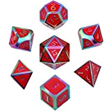 Hestya 7 Pieces Metal Dices Set with Storage Bag And Enamel for Dungeons And Dragons (Elettroforetica Colore Bordo Rosso)