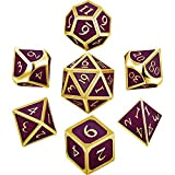Hestya 7 Pieces Metal Dices Set with Storage Bag And Enamel for Dungeons And Dragons (Oro Profondo Viola)