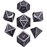 Hestya 7 Pieces Metal Dices Set with Storage Bag And Enamel for Dungeons And Dragons (Nuovo Nichel d'Argento)