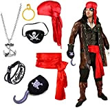 Hifot 7 Pezzi Accessori Costume da Pirata,Bandana da Pirata Capitano Orecchini Collana Benda sull'Occhio da Pirata Halloween Carnevale Feste Pirata ...