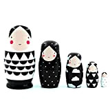 Hilai Russo Matrioska in Legno Bianco E Bianco Bambole Nidificanti Dolls Russian Doll Set per Bambini Giocattolo Regalo Decor 5pcs