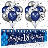 HLEIUKT 18 Anni Decorazioni Ragazzo Ragazza, Extra Lunga Striscione Happy Birthday(45×250 cm), Striscione Sfondo Compleanno 18 Anni e Navy Blu ...