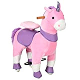 HOMCOM Cavallo a Dondolo con Ruote a Forma di Unicorno, Gioco Cavalcabile per Bambini da 3-6 Anni, 70x32x87cm, Rosa