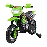 homcom Moto Cross Elettrica con Rotelle Verde per Bambini 3 Anni e più, Batteria 6V velocità 2.5km/h, 102 x 53 ...