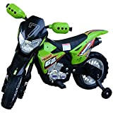 homcom Moto da Cross Elettrica con 2 Rotelline Ausiliarie per Bambini 3-6 Anni, Moto Giocattolo 109×52.2×70.5cm Verde