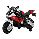 HOMCOM Moto Elettrica BMW per Bambini Velocità 2.5-5Km/h con Rotelle e Luci 110 × 47 × 69cm Nero-rosso