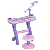 HOMCOM Pianola per Bambini a 37 tasti con Sgabello e Microfono, 12 Strumenti e 22 Musiche, Registrazione, MP3 e Karaoke, ...