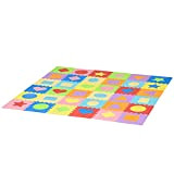 homcom Tappeto Puzzle per Bambini 36 Pezzi con Bordi e Forme Colorate, in Schiuma Eva Antiscivolo, Area Coperta 3.24㎡, Multicolore