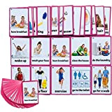 HONTOUSIP 45 PCS Daily Routines Cards- Learning Picture & Word Card Flashcards(English Word Learning Card & Pocket Size Flash Card ...