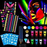 HOWAF Vernice Fluorescente Colorato, Trucchi per Truccabimbi, Neon Trucco Kit per Viso Corpo, Fluo Party UV Body Painting, 14 Vernice ...