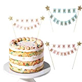 HUSZZM 2 Pezzi Cake Topper Happy Birthday Blu Rosa Decorazione Torta di Compleanno Bunting Topper per Bambini Ragazzi Festa di ...