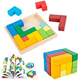 HUZU Blocchi di costruzione 3D, modello di puzzle in legno, giocattolo di sviluppo del cervello con 3 forme e 12 ...