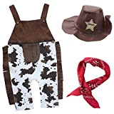 iEFiEL Costume da Cowboy Neonato Bambino Baby Carnevale Travestimento Halloween Festa Party Accessori 3 Pezzi Pagliaccetto Cappello Fazzoletto Sciarpa 18-24 ...