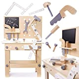 ikonka Banco da lavoro fai da te, in legno, con attrezzi su un tavolo, pratico giocattolo creativo con accessori