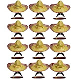 ILOVEFANCYDRESS Set di 12 Cappelli a Sombrero messicani, 12 Paia di Baffi Finti e 12 Finti sigari Jumbo, Colore: Giallo ...