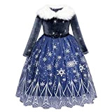 IMEKIS,Costume da regina della neve da bambina Frozen 2 Anna Elsa, per carnevale, carnevale, cosplay, in velluto, con paillettes, motivo ...