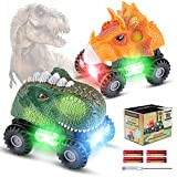 Innedu Dinosauro Macchinine Giocattolo, Dinosauro Giocattolo per Bambini Cars tra cui T-Rex e Triceratops Cambio di Direzione Auto, LED e ...