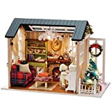 Irfora Case delle Bambole in Legno,Fai-da-Te Christmas Miniature Dollhouse Kit Realistico Mini 3D House House in Legno Craft con luci ...