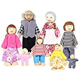 IWILCS Bambole familiari in Legno Set, 8 PCS Felice Famiglia di Bambole di Legno Set, Pupazzi Flessibili per Accessori per ...