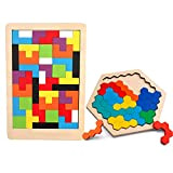 IWILCS Tetris Tangram Puzzle, 2PCS Puzzle in Legno Tetris, Giochi di logica in Legno Tangram Puzzle, per Bambini Puzzle in ...