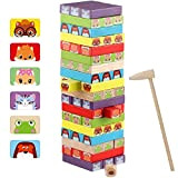 Jacootoys Blocchi Torre di Legno Colorato Tavola Impilabile Gioco Educativo da Tavolo 54 Pezzi per Bambini età 3 e Fino