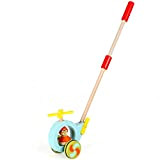 Jacootoys in legno Spingi e tira lungo Elicottero da passeggio Giocattolo per bambini con bastone staccabile 24 pollici