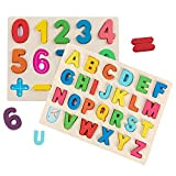 Jacootoys Set di Puzzle di Legno in 2 Pezzi Alfabeto ABC Riconoscimento dei Numeri Giocattolo Educativo per Bambini Ragazze Ragazzi