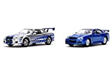 Jada Toys 253204004 Fast & Furious Twin Set 2 x 2002 Nissan Skyline in argento e blu, modellino auto giocattolo, ...