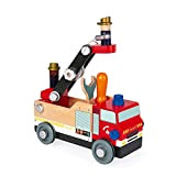 Janod, Camion Dei Pompieri Brico'Kids, in Legno, Certificato FSC, Gioco di Costruzioni, con 2 Pompieri, 45 Pezzi, Montaggio Facile, Giocattolo, ...