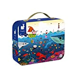 Janod - Valigetta rotonda puzzle sottomarino, 100 pezzi, valigia con maniglia, per bambini dai 5 anni in su, J02947