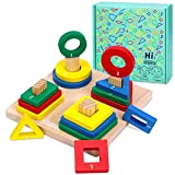 Japace Giocattoli in Legno Montessori, Giocattolo Educativi per 1 2 3 Anni Bambini, Puzzle in Legno Giochi Impilabile Blocchi di ...
