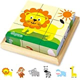 Japace Puzzle in Legno, Puzzle con Animali 3D Cubo di Legno Giocattolo Educativi Montessori per Bambini 1 2 3 4 ...