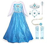 JerrisApparel Costume Cosplay della Principessa Partito Ragazza Vestito Maxi con Il Bello Diamante (110, Blu con Accessori)